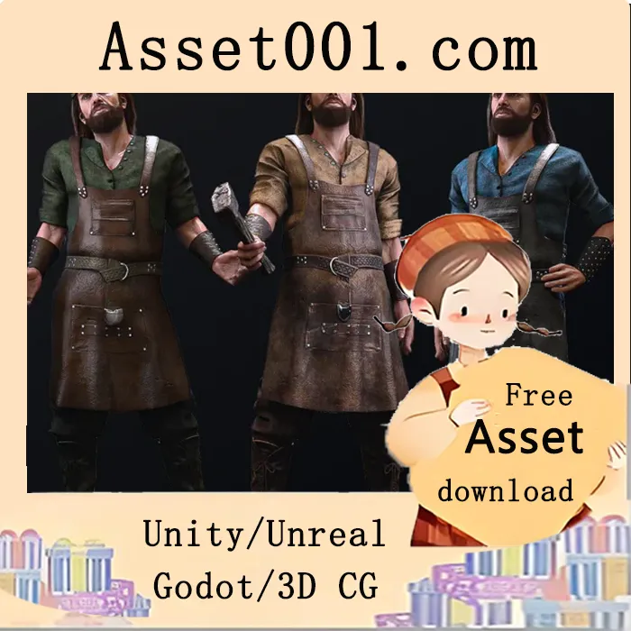 Unity幻境游戏添加黑smith角色：可编辑的人类角色资产包|Modular Blacksmith - Male Humans - Fantasy Collection v5.1+