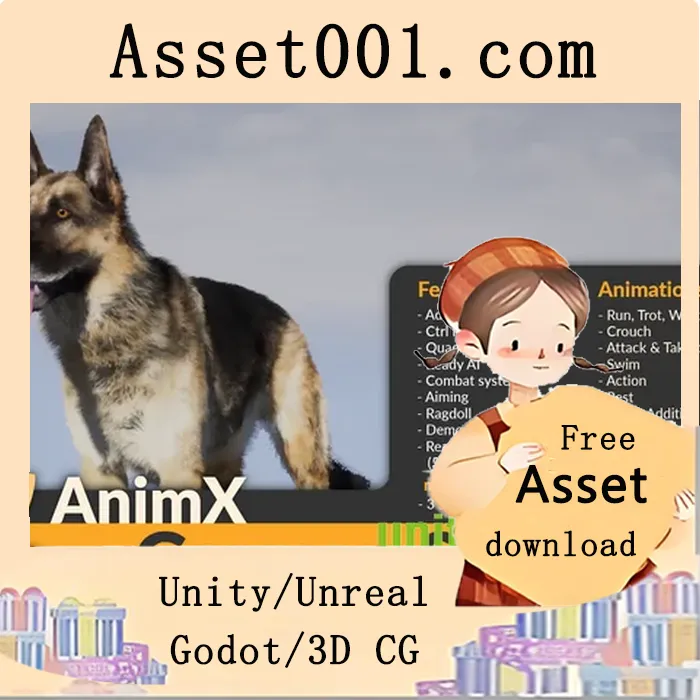 AnimX：德国牧羊犬角色动画包，包含70个高质量动画、3种风格、实时毛发效果和5级LOD|AnimX: German Shepherd v4.26+