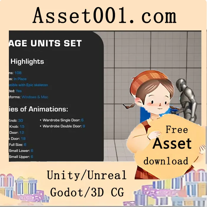 Unity/Unreal 实用家具互动动画包：柜子与储物间开合动画集合|Storage Units Set