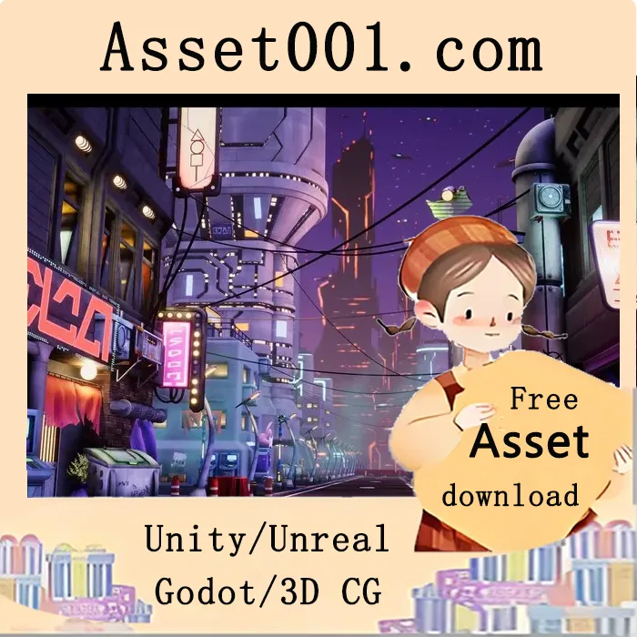 Unity资产商店：模块化风格赛博朋克街道环境（含194个资产）|Modular Stylized Cyberpunk Street v1.0
