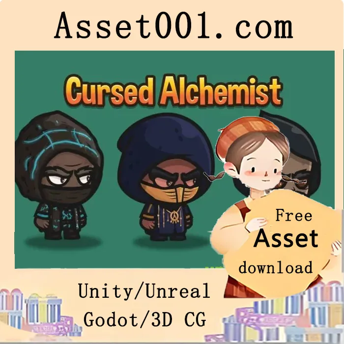 矢量格式Chibi诅咒炼金术士角色素材包：打造暗黑奇幻游戏中的神秘炼金世界|Chibi Cursed Alchemist Character Sprites