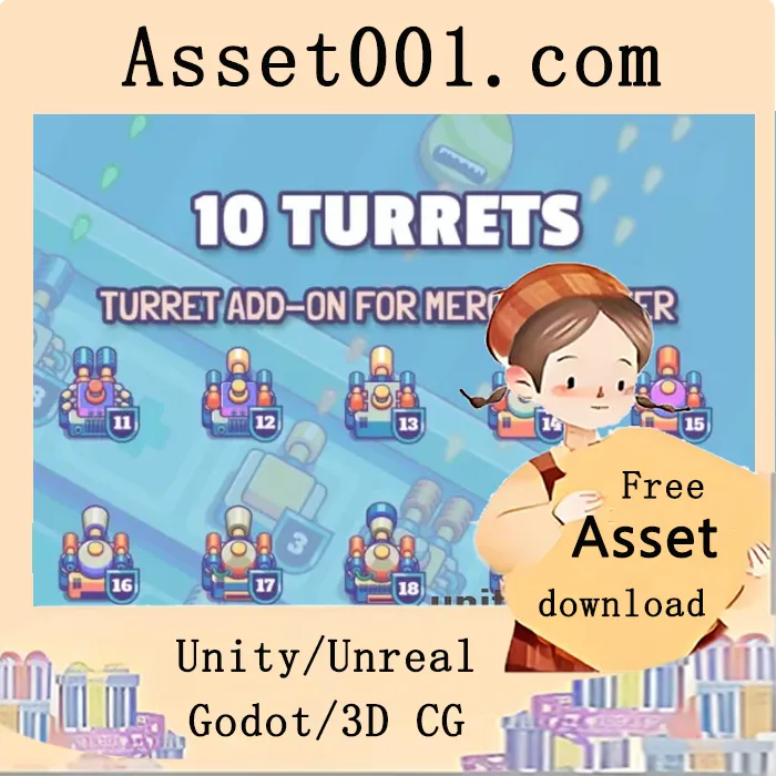 融合射击游戏专用炮塔资产包：10款矢量炮塔，支持自定义与动画升级|Turrets Asset Pack for Merge Shooter