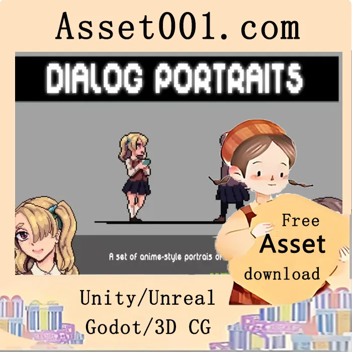 动漫少女对话肖像资产包：为视觉小说与RPG游戏打造丰富角色互动体验|Anime Schoolgirls Dialog Portrait Asset Pack