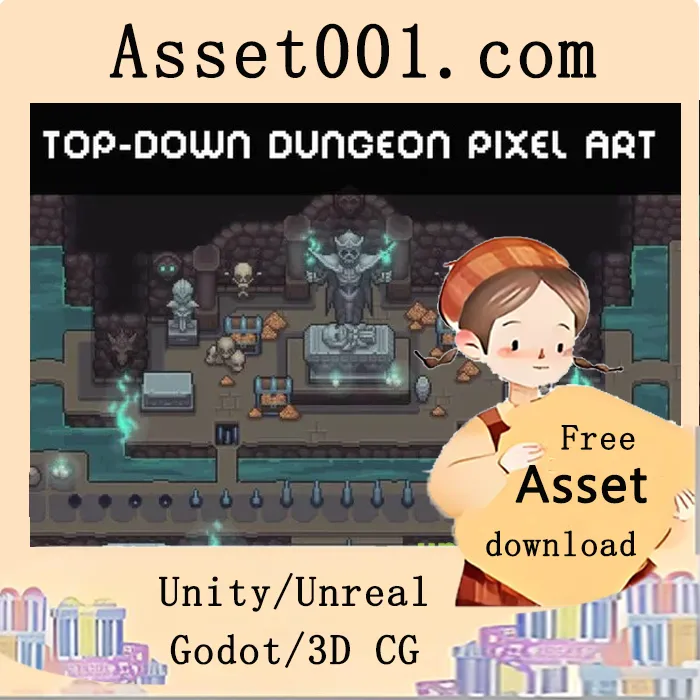 顶部向下地牢像素贴图包：专为RPG与 roguelike 游戏设计的免费资源|Top-Down Dungeon Pixel Tileset for RPG and Roguelike Game