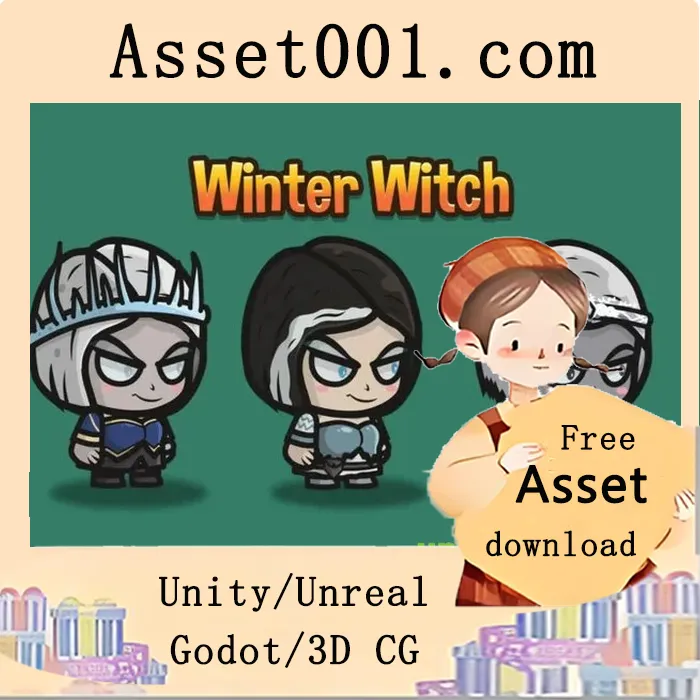 冬日小巫女角色精灵包：三款风格独特的可定制矢量角色|Chibi Winter Witch Character Sprite