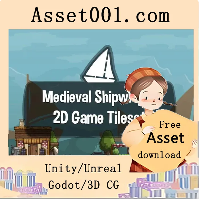 卡通中世纪造船工2D矢量瓦片集——打造奇幻RPG与冒险模拟游戏中的 charming 海港与海岸小镇|Cartoon Medieval Shipwright 2D Vector Tileset