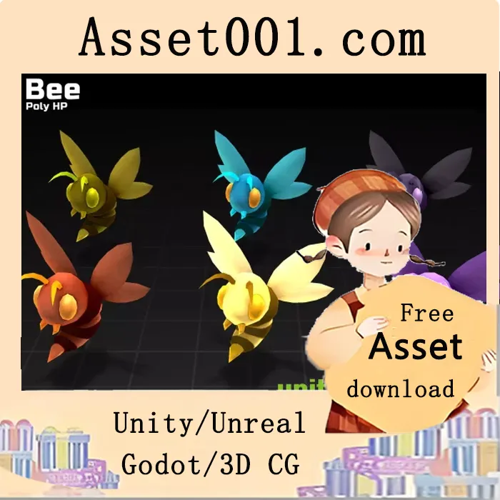 Bee角色模型详解：717个顶点、6种颜色纹理及11种基础动画|Poly HP - Bee v1.1