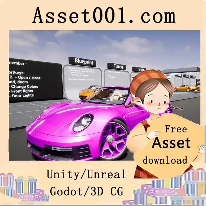 Unreal Engine 车辆模块化调校系统：实时更换车身颜色与部件|Sport Cabrio Cars 4.27+