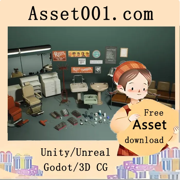 Unreal Engine 5.1+ 实景项目：Barber 模型集（Nanite + 低多边形）完整资源包|Jobsite VOL.7 - Barber (Nanite + Low Poly) 5.1+