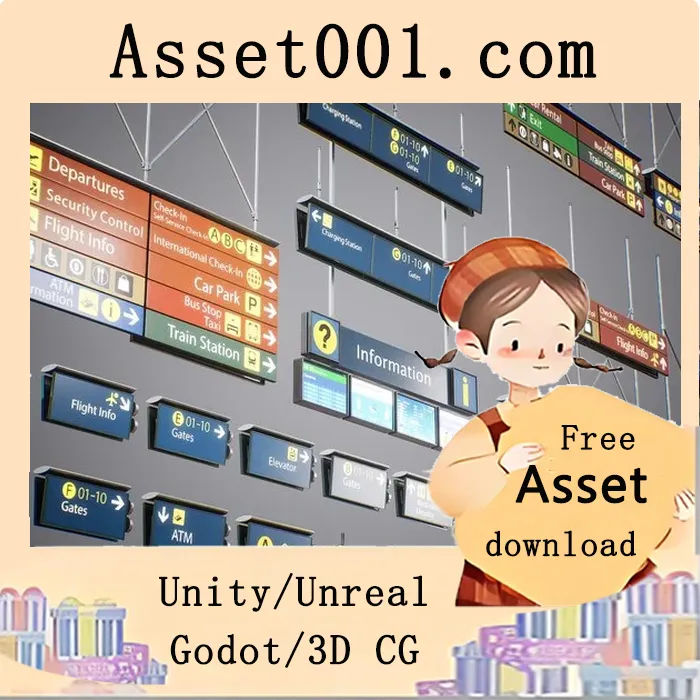 Unity资产包推荐：机场场景Vol3 signage 5.6模块化可定制标志包|Airport Set Vol3-Signage 5.6