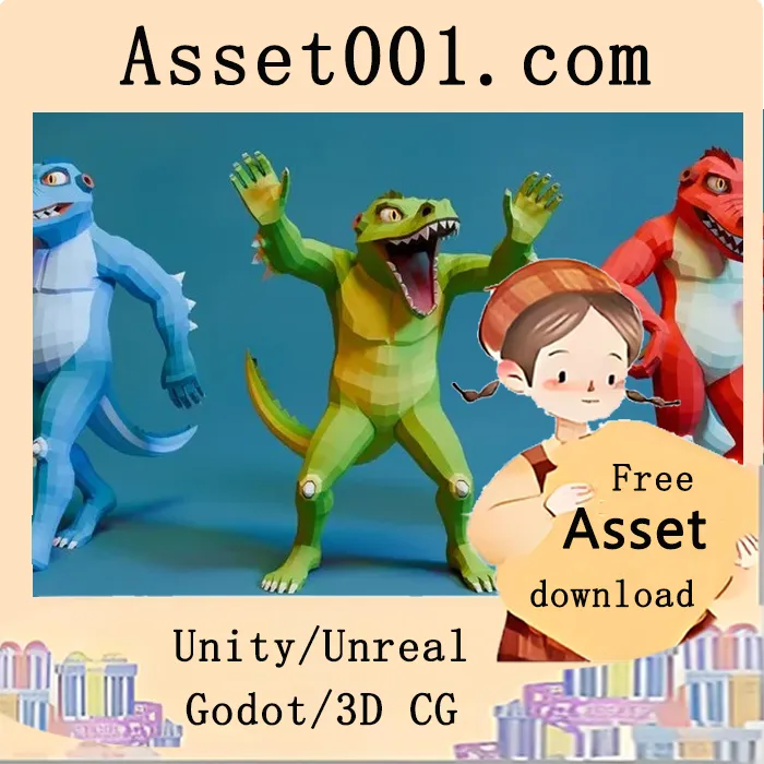 低多边形卡通风格“鳄鱼人怪物”角色模型，适用于Unreal Engine 5的arcade及RPG类第三人称游戏|Crocodile Man Monster - low-poly stylized 5.4+