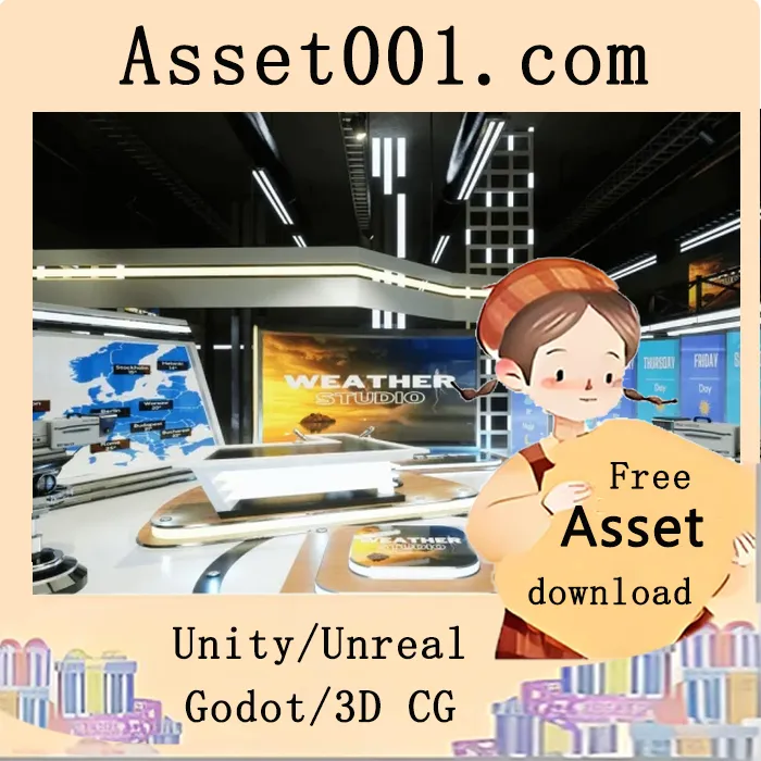 Unity/Unreal天气电视工作室场景资产包：包含35个游戏级道具与模块化环境设计|Weather TV Studio v4.27+
