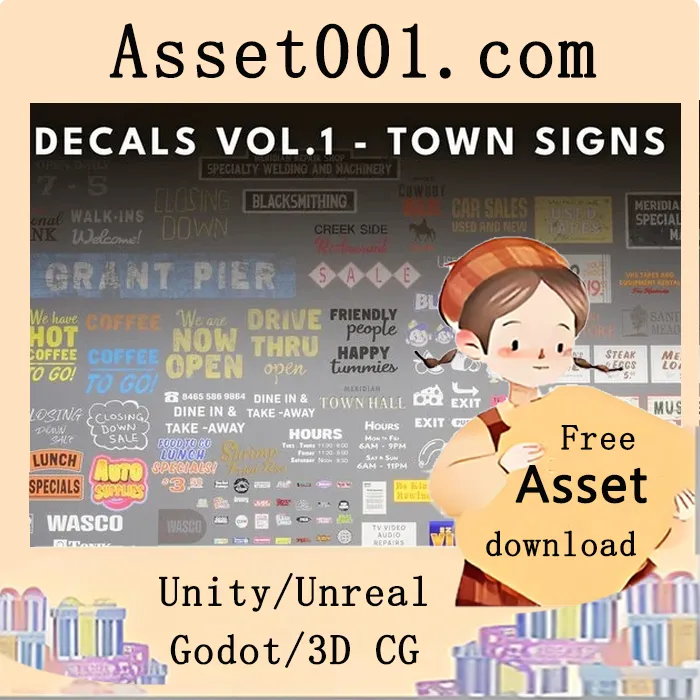 Unreal Engine 5 高质量小镇 decals 资源包（含材质与贴图）|Decals VOL.1 - Town Signs