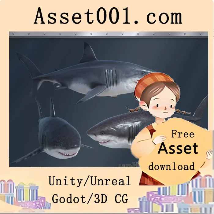 Unity提供用于游戏和教育演示的巨齿鲨3D动画模型|Megalodon (Carcharocles megalodon) v1.3