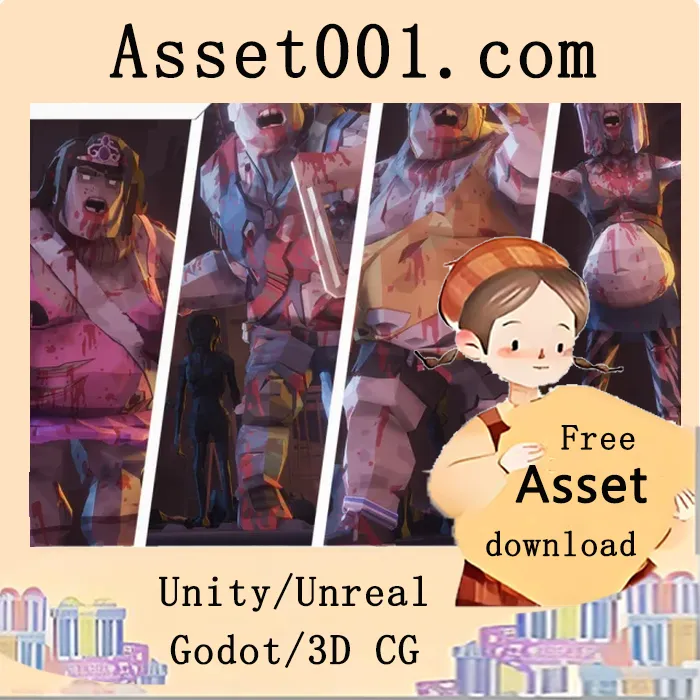 低多边形僵尸Boss角色及武器资产包，打造末日多边形风格游戏|POLYGON - Boss Zombies (UE) v4.26+