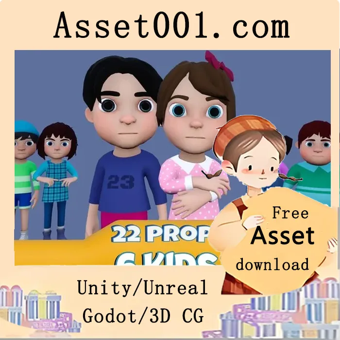 Unity儿童角色与道具集合：6个可 rigged 角色及22个道具包|Toon Kids Character with Props 4.27+