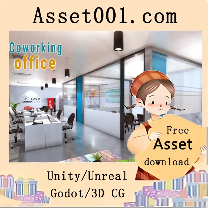 Unity/Unreal引擎兼容版本2020.3.27及以上：82个低多边形办公场景模型包|Coworking office v1.0