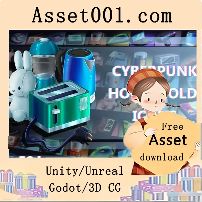 赛博朋克风格家庭物品图标集：50个高细节2D资产用于游戏UI与场景设计|Cyberpunk Household Game Icons