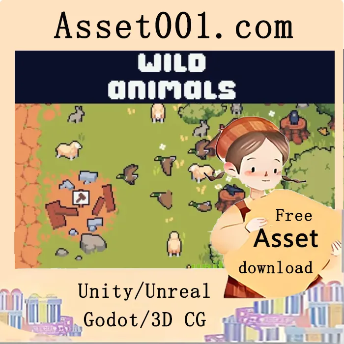 像素风野生动物角色包：8种独特生物素材供游戏开发使用|Top-Down Wild Animals Pixel Art Sprite Pack