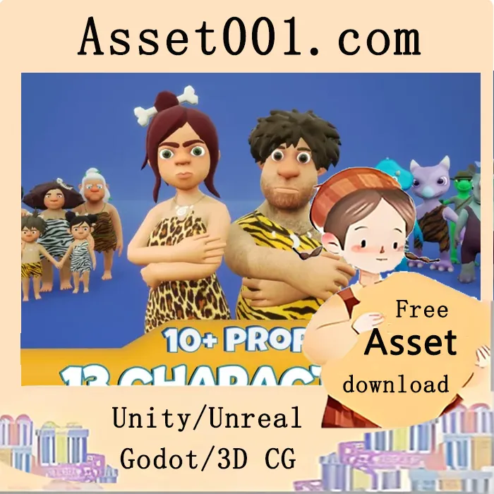 石器时代人物与恐龙3D模型包：还原远古世界的沉浸式场景构建|Stone Age Characters Pack 4.27+