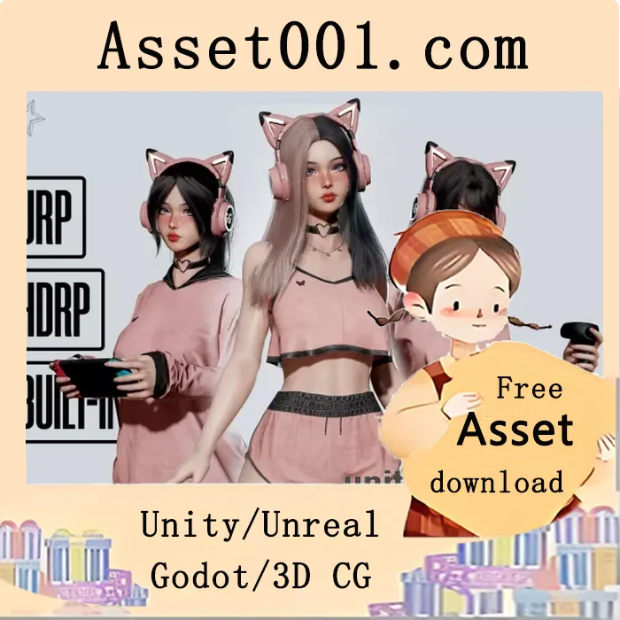 Unity/UE4支持的3D游戏女孩模型，适用于恋爱、换装、VTuber直播等场景|Gamer Girl v1.0