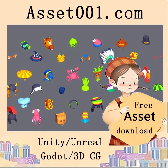 Unity资产商店：超轻松风格帽子套装（45款，支持自定义配色）|Hyper-Casual Hats v1.0.0