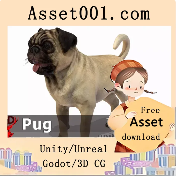 Unity商店推荐：高精度Pug犬模型资源（含51骨骼与4级LOD）|Dog - Pug v1.0