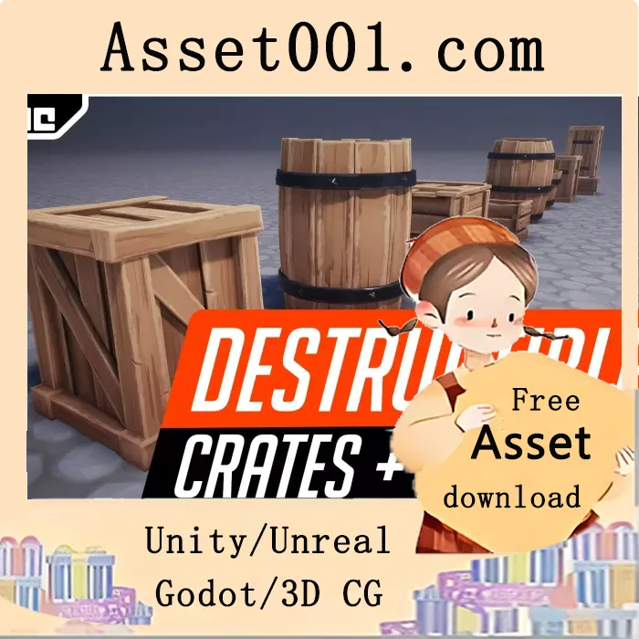 Unity可破坏道具包：9个风格化可破坏箱体与桶，附带碎片与特效|Crates & Barrels - Stylized Destructible Props v1.1.0