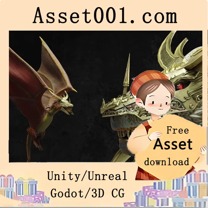 金色装甲龙3D模型：支持多皮肤、PBR材质与火焰喷发特效|Armored Dragon 4.27+