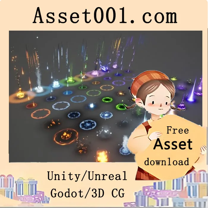 Unity/Unreal引擎中使用的58种AOE魔法技能包：包含彗星、陨石雨、箭雨、范围冲击、增益与减益、垂直攻击、眩晕等效果，涵盖火、冰、水、毒、电、虚空、法术、速度与治疗等主题，适用于RPG及多种风格游戏|AoE Magic Abilities Vol.2 - Niagara