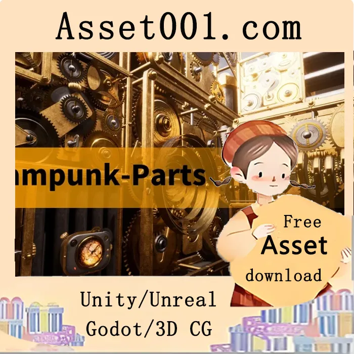 蒸汽朋克部件包：含30个齿轮、40种材料、11个类别及演示场景，支持易用材质与蓝图搭建|STEAMPUNK-PARTS-MACHINES-GEAR-INDUSTRY v4.26+
