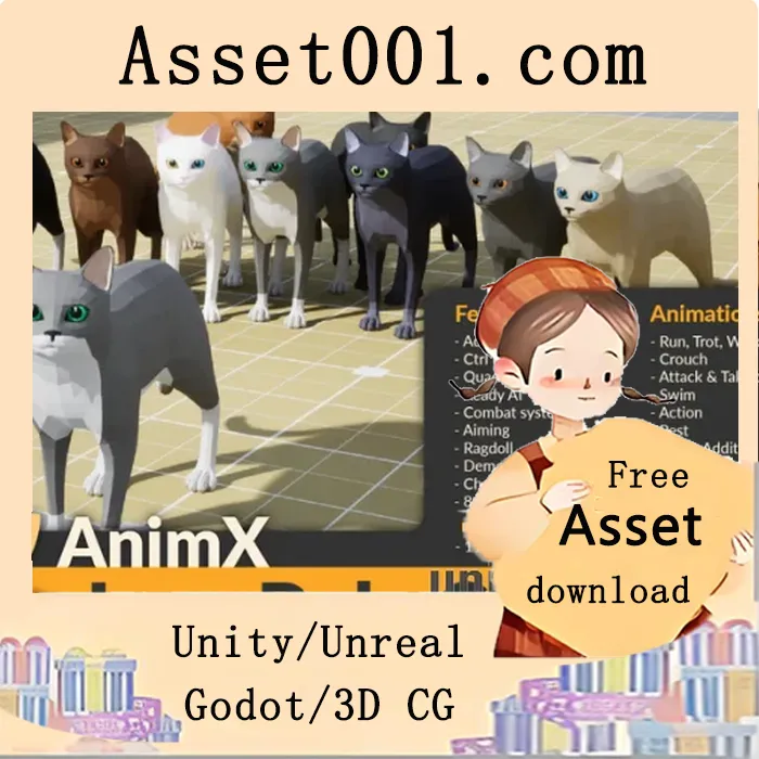 AnimX低多边形猫咪动画包：90个高质量动画+11种风格+100%蓝图控制器|AnimX: Low Poly Cats v4.26+