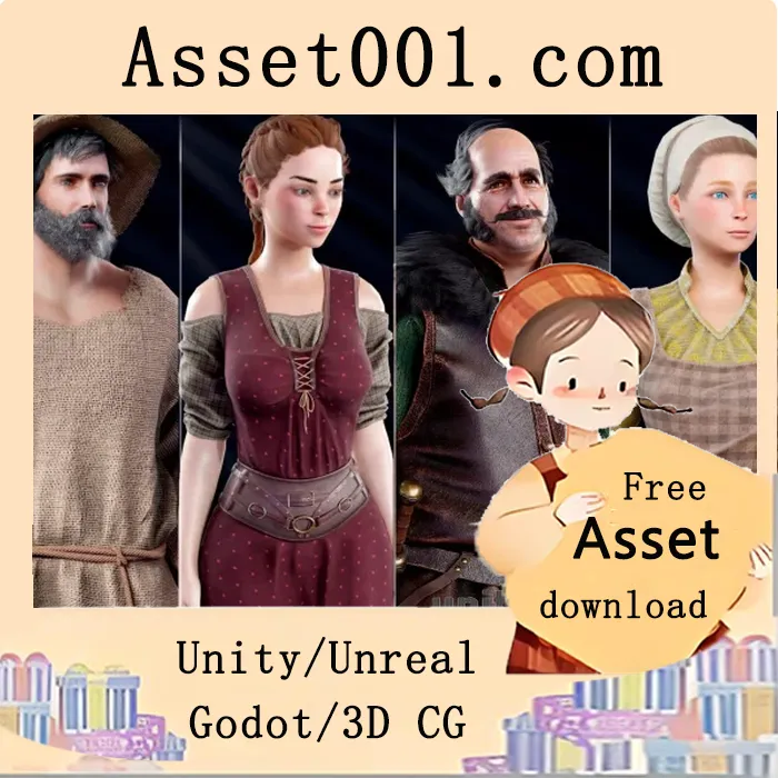 中世纪风格NPC角色包v2，包含4个可定制角色|Medieval_NPC_Pack_v2 v1.0