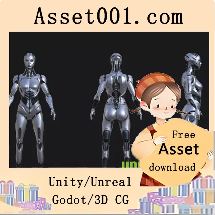 低多边形 rigged PBR角色 - 机器人女孩|Modular Robot Girl v1.0