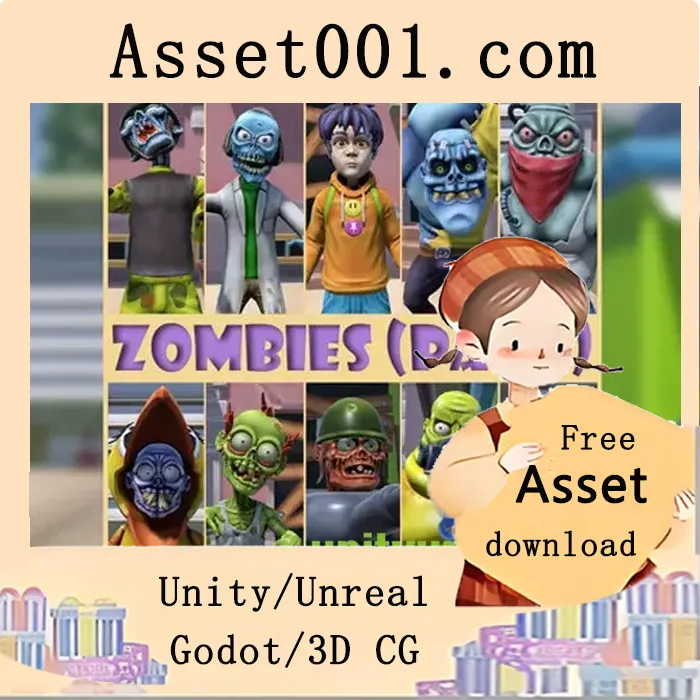 卡通僵尸包：包含10个僵尸角色与25个环境模型，适用于制作僵尸射击类小游戏|Cartoon Zombies Pack v1.0