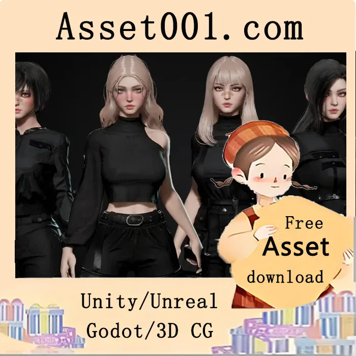 Techwear女孩角色模型特性介绍：低多边形、完整绑定与多种服装发型支持|Techwear Girls v4.19+