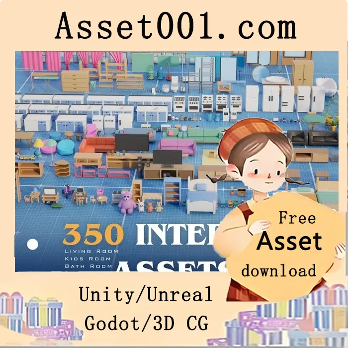 Unity室内房间资产大礼包 v1.0：350个游戏级独特元素免费下载|Interior Room Assets Mega Pack v1.0