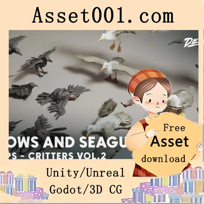 Unreal Engine 5.0+ 鸟类动态粒子资产包（含Nanite与低多边形模型）|Critters VOL.2 - Crows & Seagulls (Nanite and Low Poly w/Particle) v5.2+