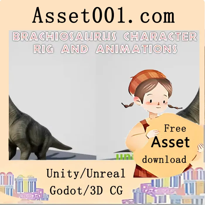 布拉乔萨aurus恐龙角色骨骼与17套动画资源|Brachiosaurus Dinosaur Character Rig and Animations v4.27+