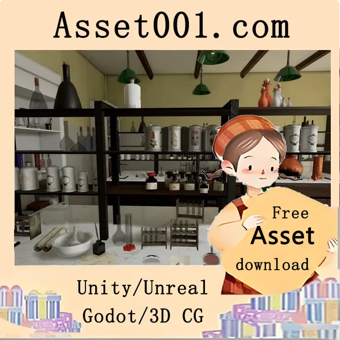 复古药房实验室模型包：包含药材、玻璃器皿及多种材质的完整场景资源|Old Style Pharmacist Laboratory