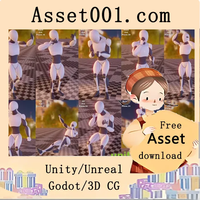 Unity手机动画包：39段高质量动作捕捉动画资源|AA Use Phone Animations Package v1.0