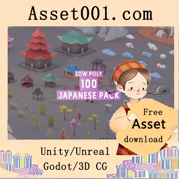 100个低多边形日本主题资产包，适用于游戏项目创作|3D Low Poly 100 Japanese Assets v1.0.0