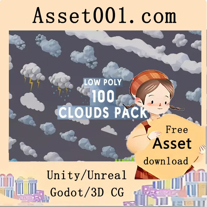 100个低多边形云朵资源包，适用于各类项目创作|3D Low Poly 100 Clouds v1.0.0