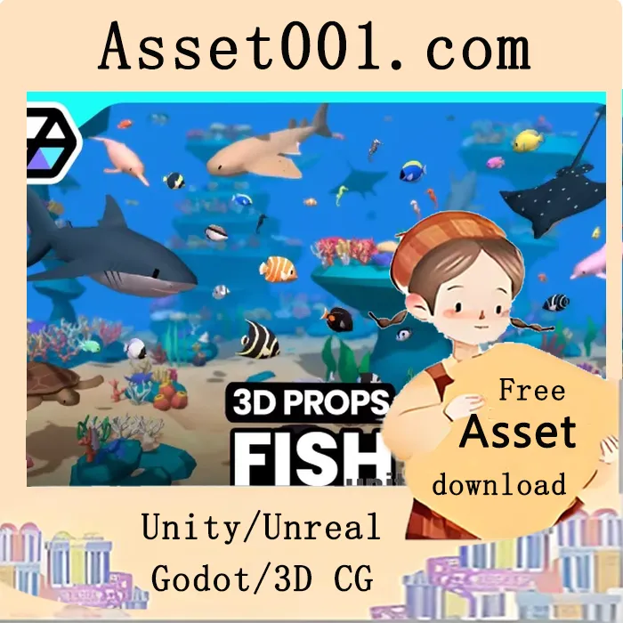 低多边形风格3D鱼类与场景道具资源包（含7种动画与URP支持）|3D Fish v1.0.1