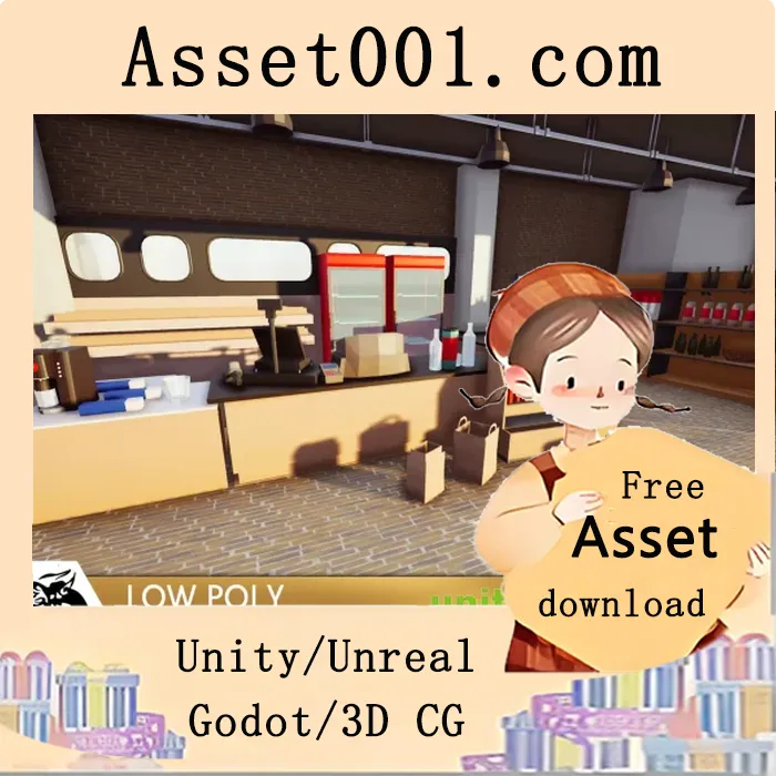 低多边形风格便利商店资源包：129个高质量资产供游戏使用|Convenience Store (Low Poly) v1.0