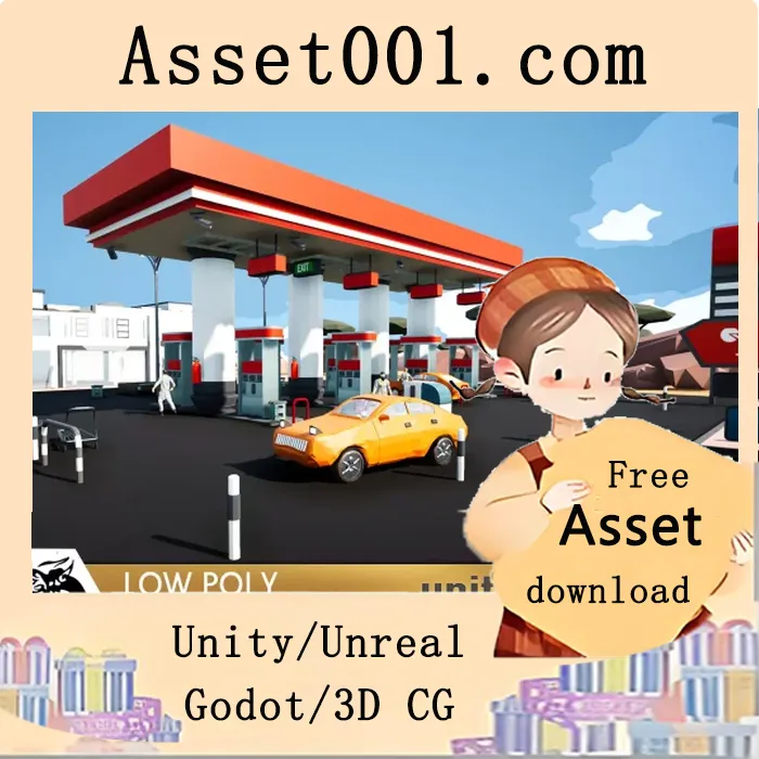 低多边形加油站场景资产包：221个高质量可直接使用的资源|Low Poly Gas Station Set v1.0