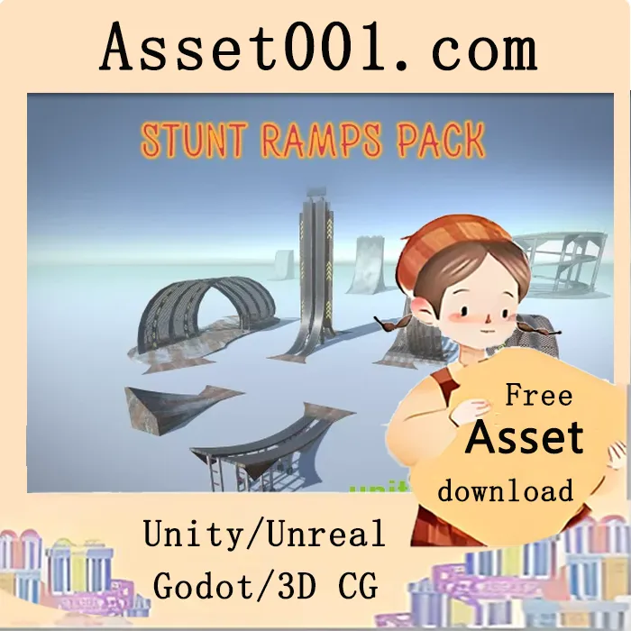 Unity stunt赛车跃升包：包含9个跃迁模型及高质量PBR材质|Stunt Race Track Ramp Pack v1.0