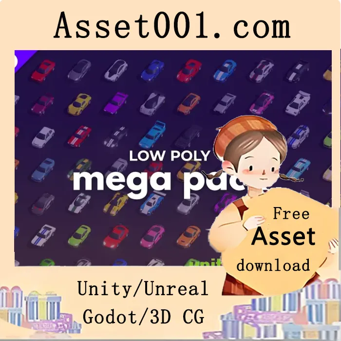 低多边形赛车集合：190辆独特车辆，4种颜色，适用于低多边形风格场景|Low Poly Cars - Mega Pack v2024.5.1