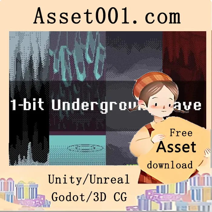 1位像素风格地下洞穴背景包：4款沉浸式洞穴场景|1-Bit Underground Cave Pixel Backgrounds