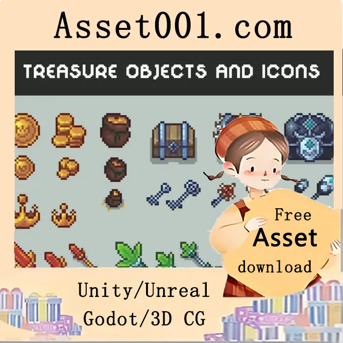Treasure 32×32像素图标包：为RPG、MMO等游戏打造丰富宝藏视觉体验|Treasure 32x32 Objects and Icons Pixel Pack